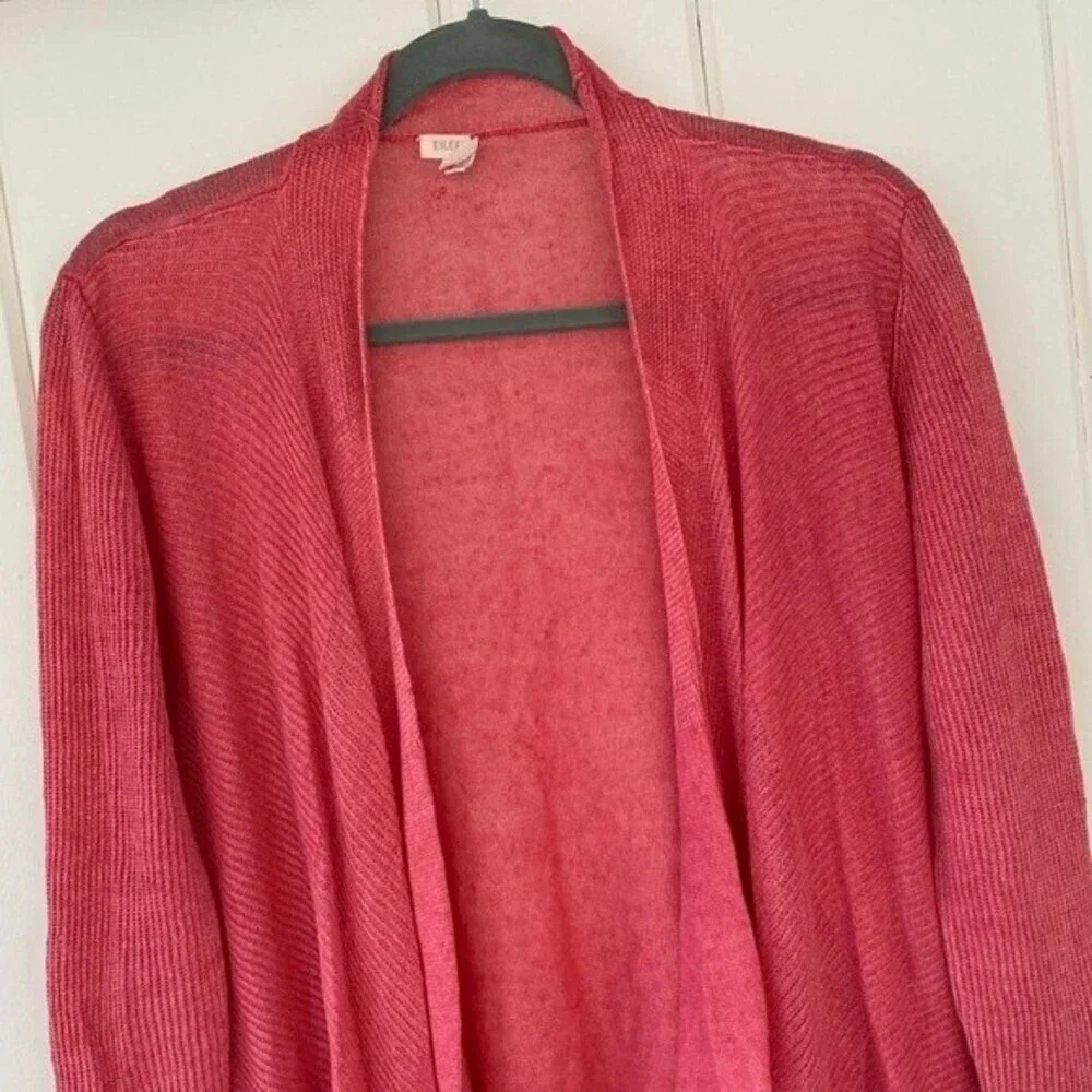 Eileen Fisher, Cascading Cardigan, Open Front, Linen,‎ Coral
